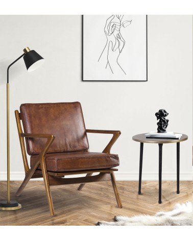 Fauteuil en teck et cuir 65 x 75 x 75