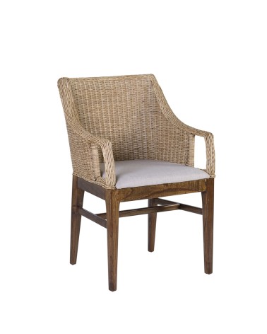 RATTAN - Fauteuil en acajou, rotin et tissu 58 x 60 x 88