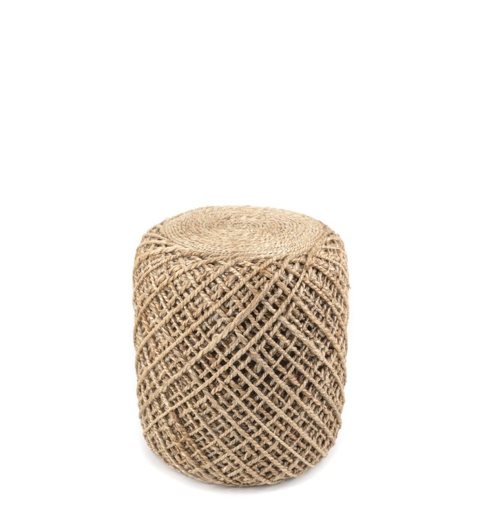 SINTRA - Beige jute pouf 40 x 40 x 45