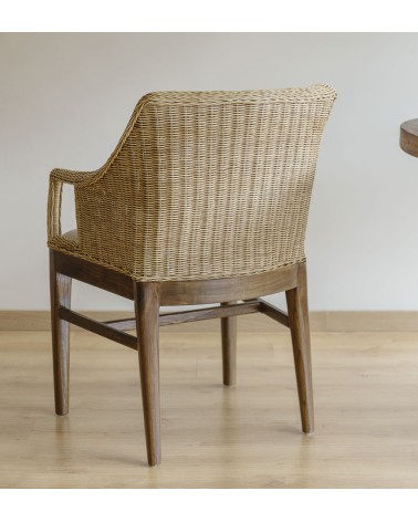 RATTAN - Fauteuil en acajou, rotin et tissu 58 x 60 x 88