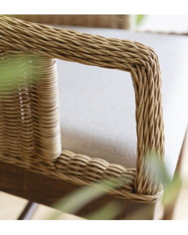 RATTAN - Fauteuil en acajou, rotin et tissu 58 x 60 x 88