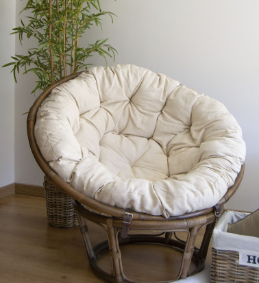 RATTAN - Papasan-Rattansessel mit Kissen 100 x 100 x 75