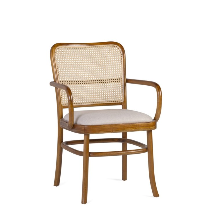 Teak and rattan upholstered armchair 44 x 55 x 90