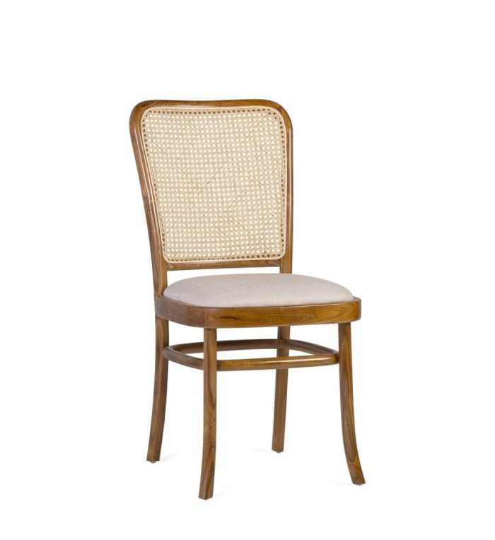 Teak and rattan upholstered chair 45 x 53 x 86