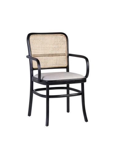 Teak and Rattan Upholstered armchair  56 x 59 x 87