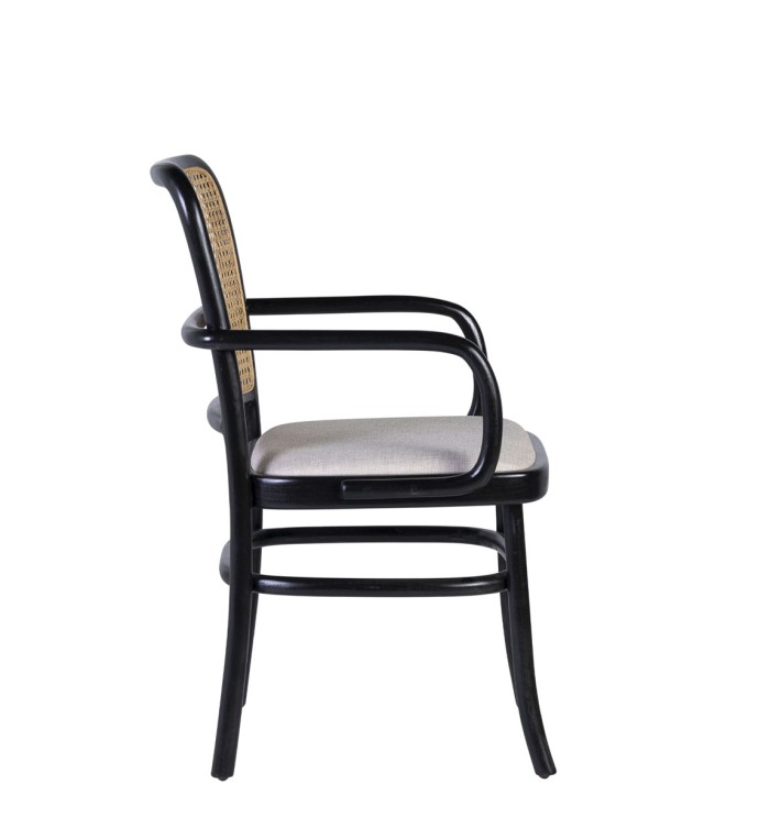 Fauteuil en teck et rotin rembourré  56 x 59 x 87