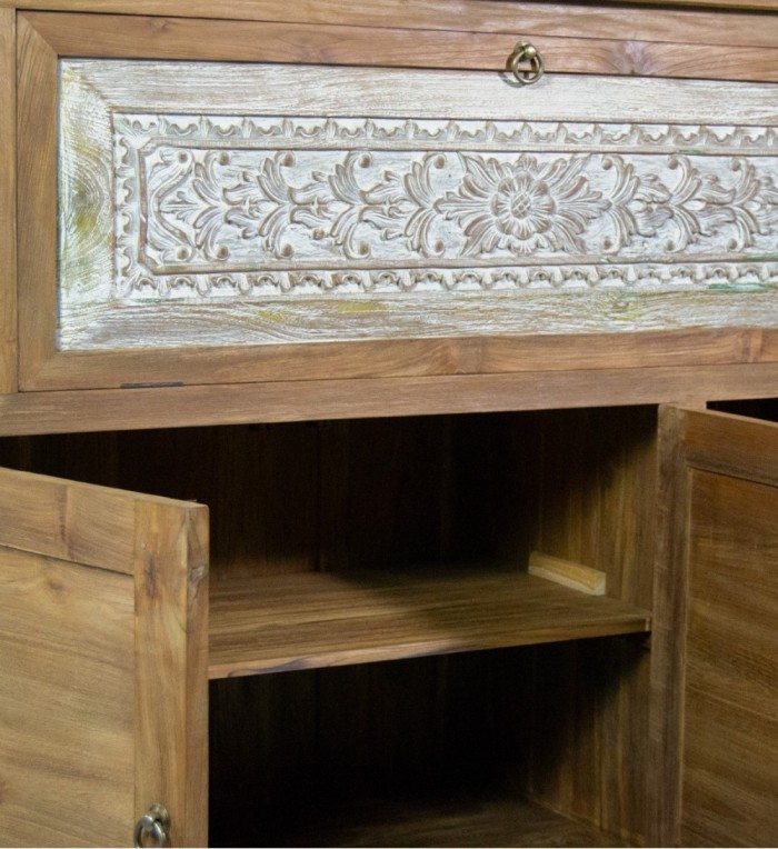 MERIDA - Buffet in teak intagliato 160 x 45 x 110