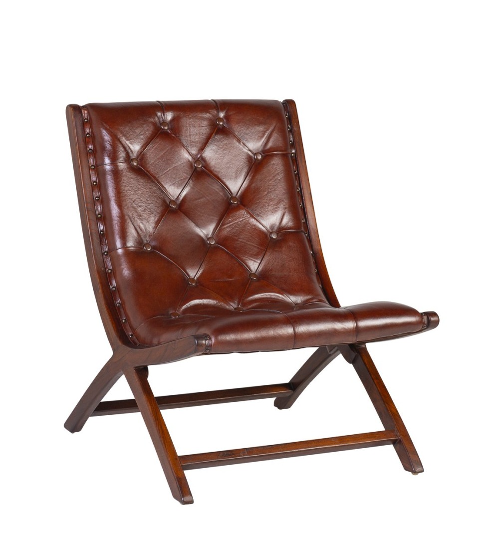 Teak and leather armchair 67 x 80 x 85