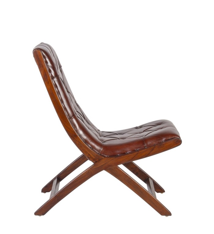 Teak and leather armchair 67 x 80 x 85