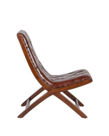 Teak and leather armchair 67 x 80 x 85