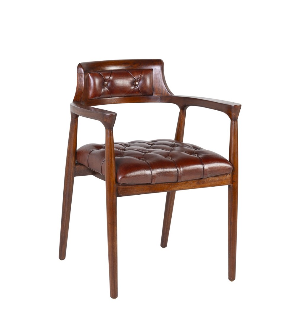 Teak and leather armchair 60 x 57 x 80