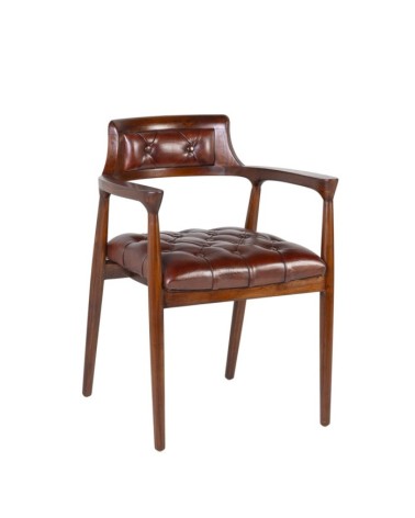 Teak and leather armchair 60 x 57 x 80