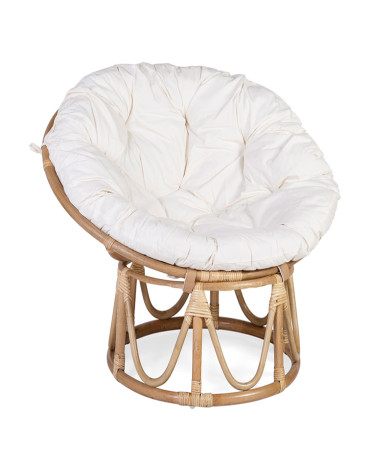 RATTAN - Papasan rattan armchair with cushion 85 x 85 x 65