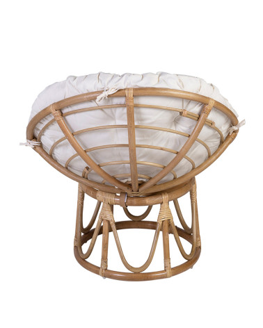 RATTAN - Papasan rattan armchair with cushion 85 x 85 x 65