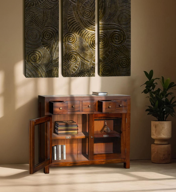 FLAMINGO - Consola de caoba con accesorios de bronce 100 x 27 x 83