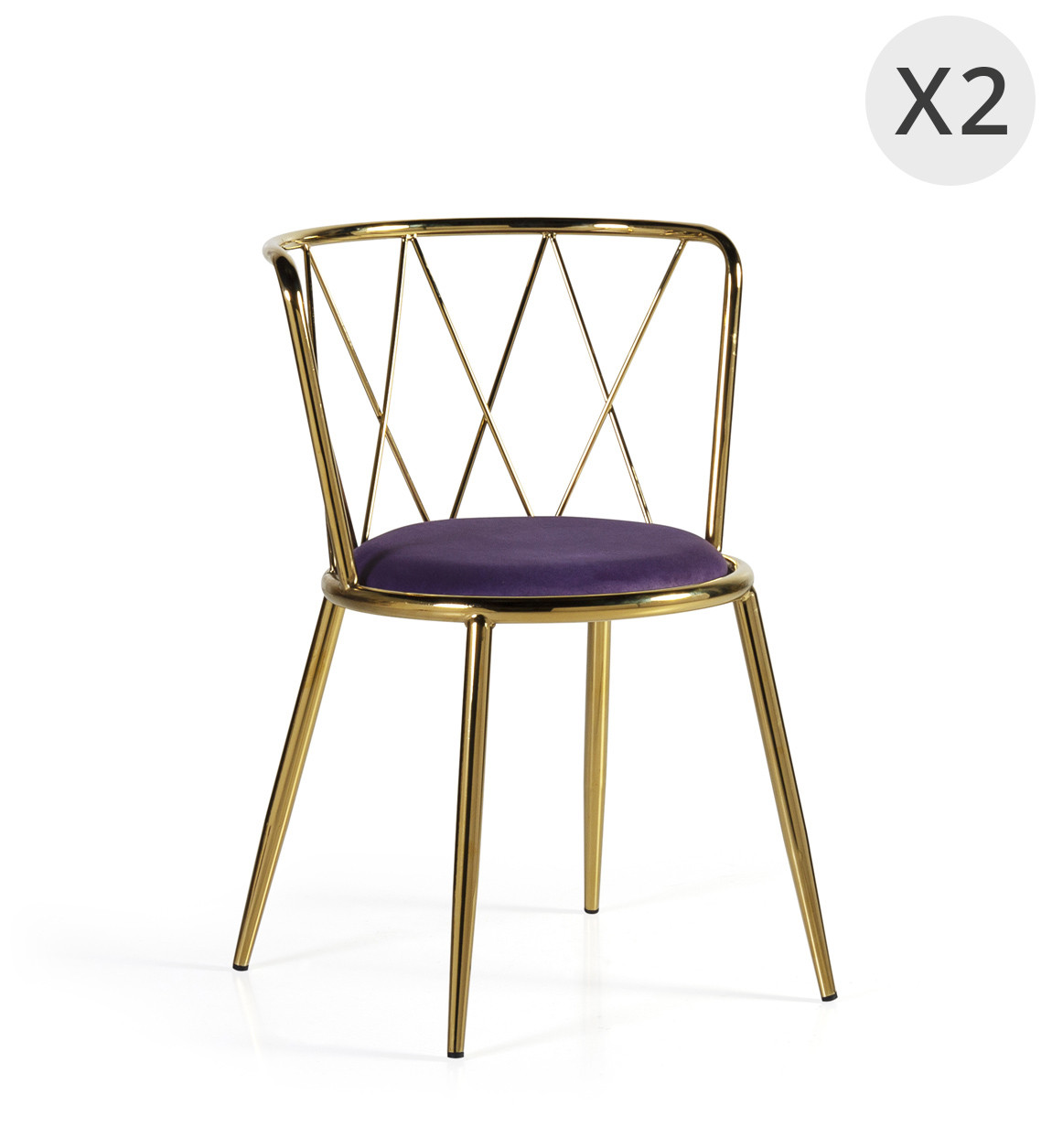 BERLIN - Set of 2 violet fabric and steel chair 49 x 43 x 75