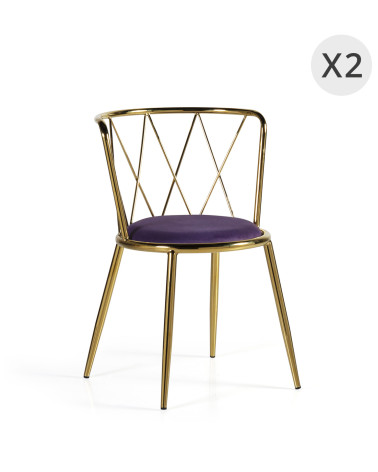 BERLIN - Set of 2 violet fabric and steel chair 49 x 43 x 75