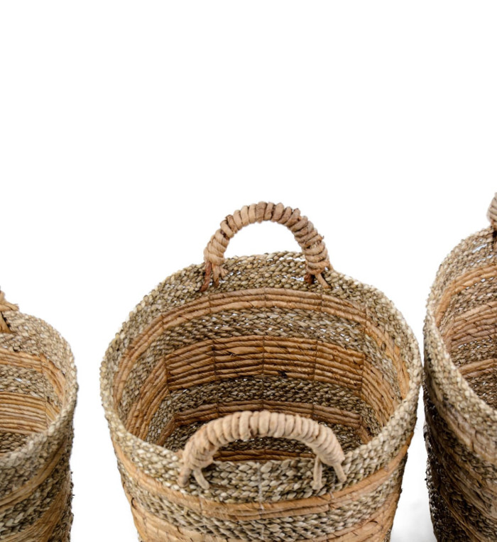 NAVALA - Set of 3 baskets in banana fiber 34 x 34 x 38 / 29 x 29 x 36 / 25 x 25 x 35