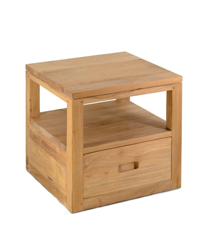 TEIDE - Floating teak nightstand 40 x 40 x 40