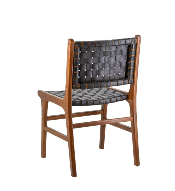 Teak and leather chair 51 x 56 x 88