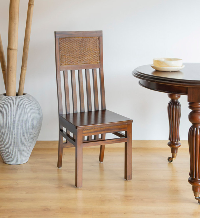 FLAMINGO - Set of 2 mahogany wood and brown rattan chairs 45 x 50 x 110