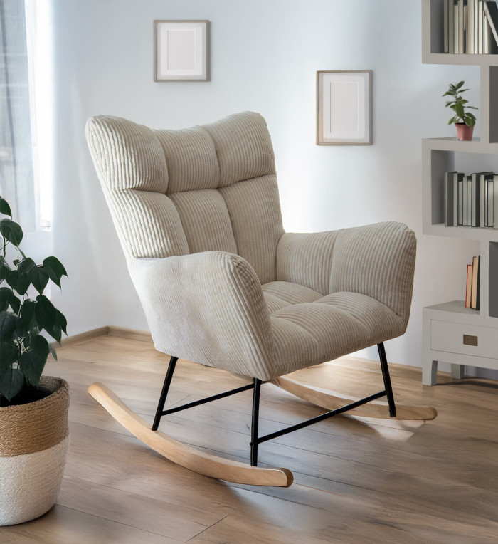 KAIHO - Sillón balancín de hierro, madera y poliéster 92 x 78 x 96