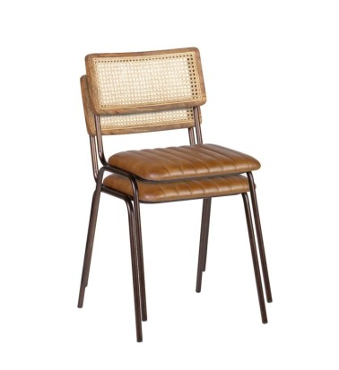 BOSTON - Ensemble de 2 chaises en fer et cuir marron 46 x 50 x 78