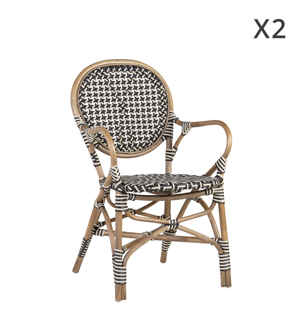 BISTRO - Conjunto de 2 cadeirões de rattan negro 56 x 56 x 92