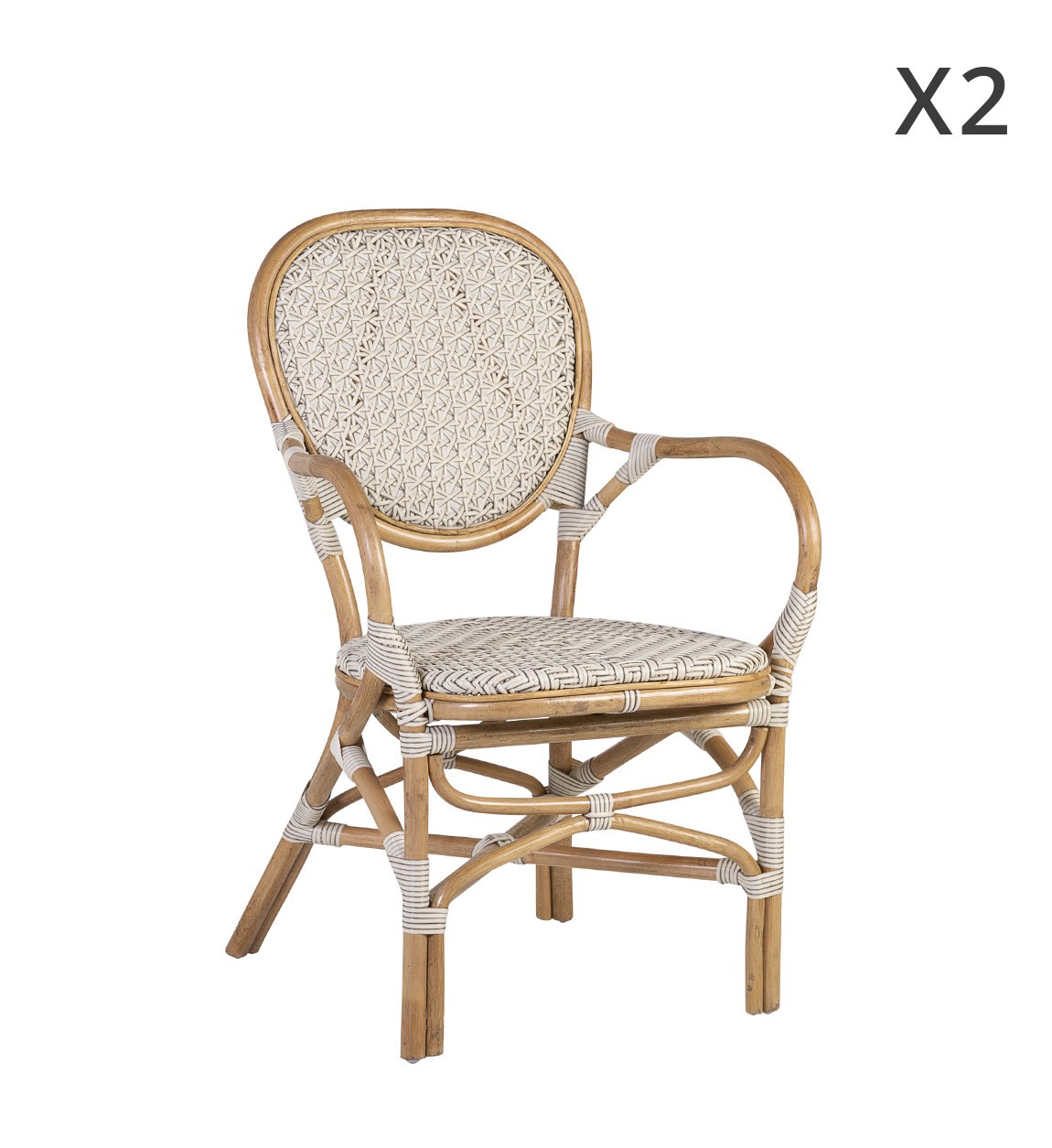 BISTRO - Conjunto de 2 cadeirões de rattan branco 60 x 62 x 94