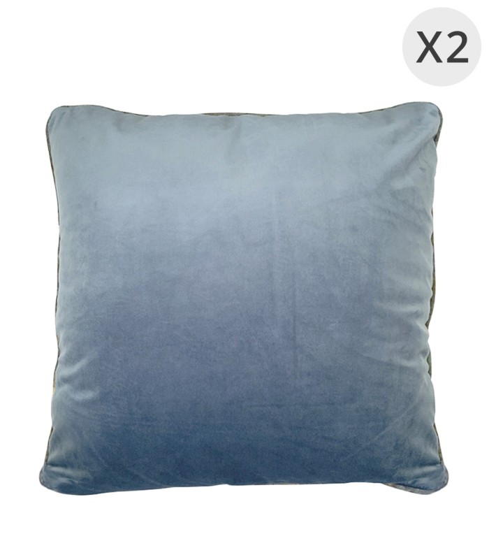 OSCAR - Ensemble de 2 coussins en polyester velours bleu 45 x 45