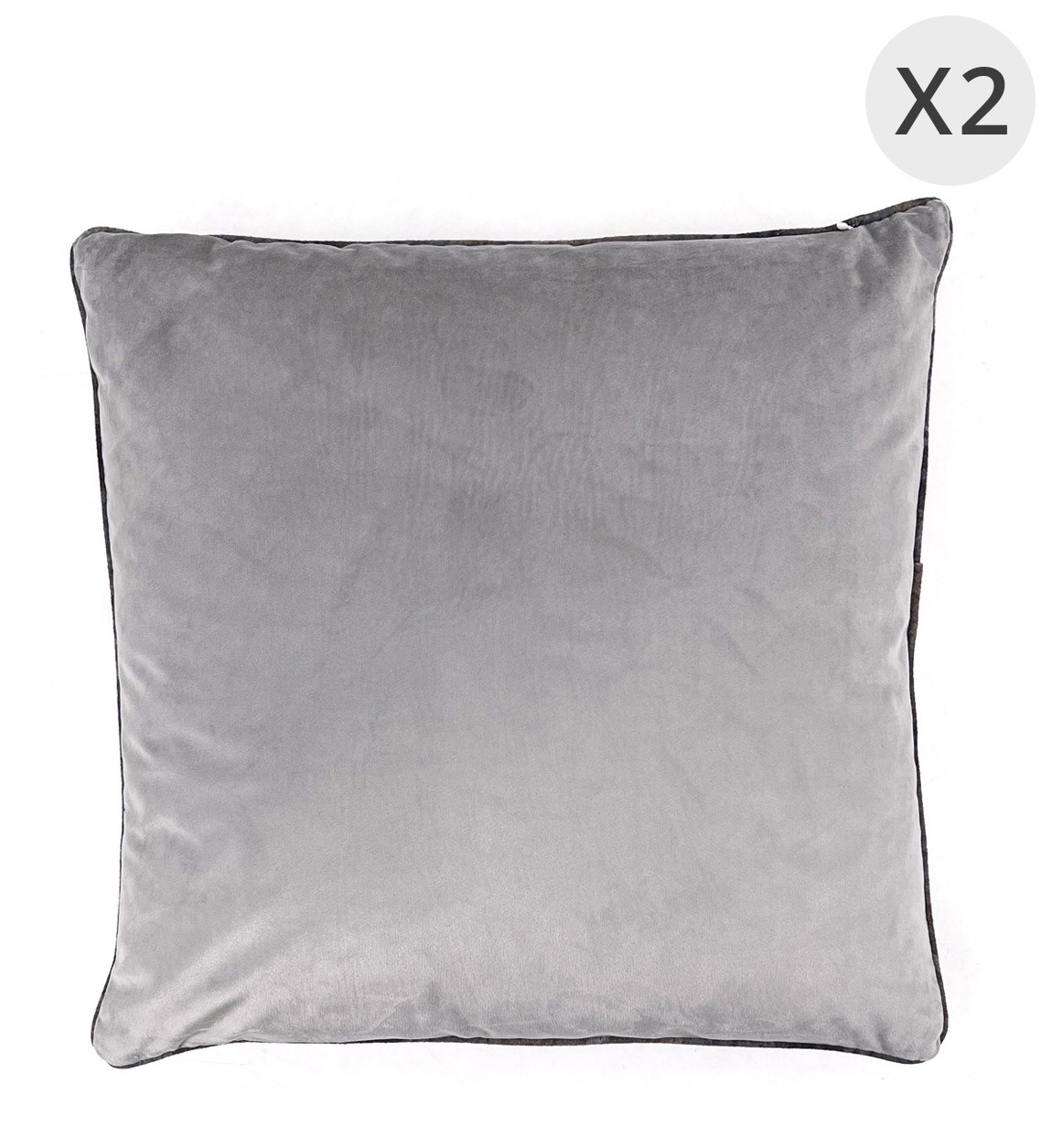 OSCAR - Ensemble de 2 coussins en polyester velours gris perle 45 x 45