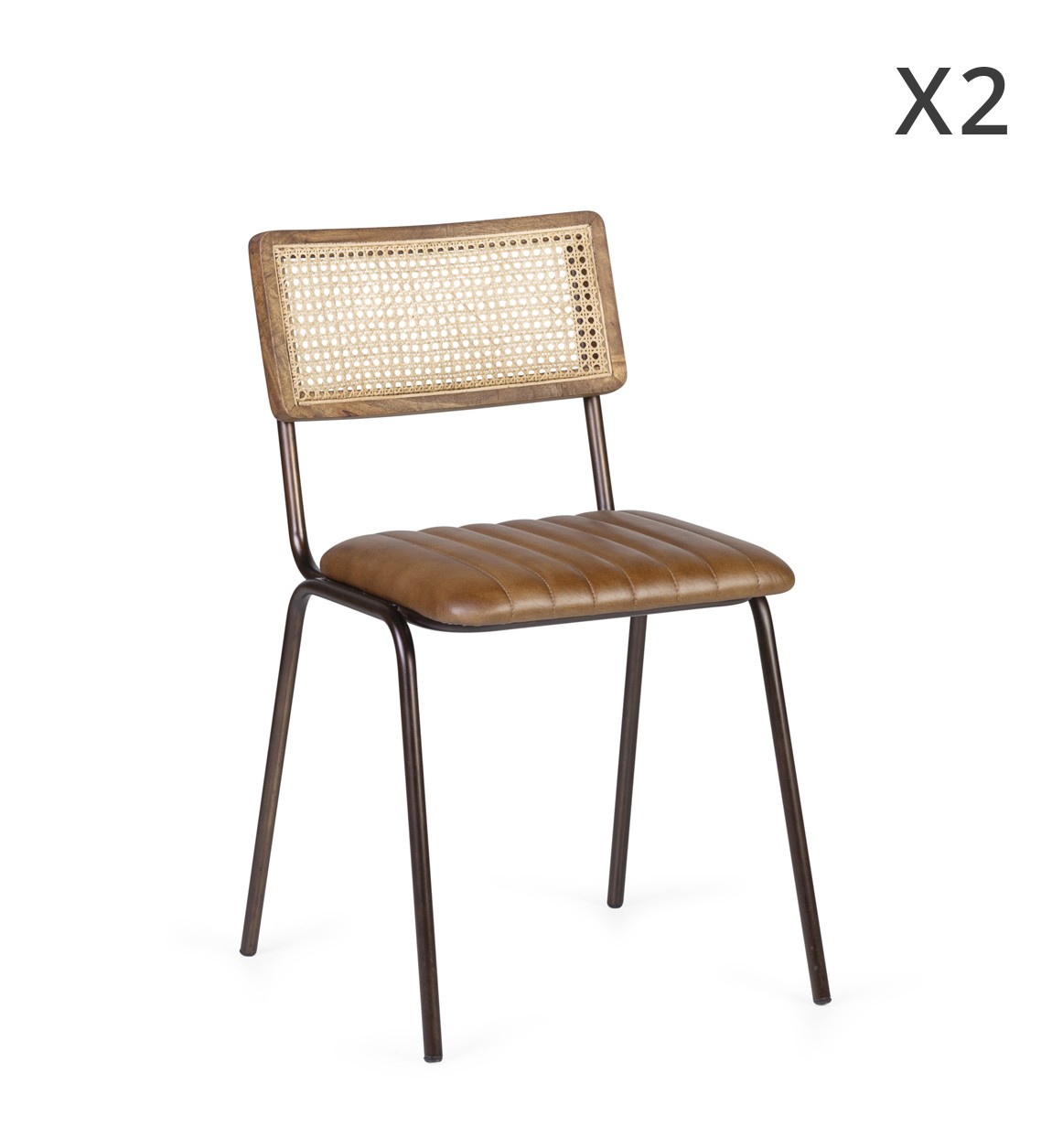 BOSTON - Ensemble de 2 chaises en fer et cuir marron 46 x 50 x 78