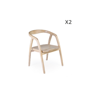 ALYA - Ensemble de 2 chaises en bois couleur naturel 55 x 60 x 77