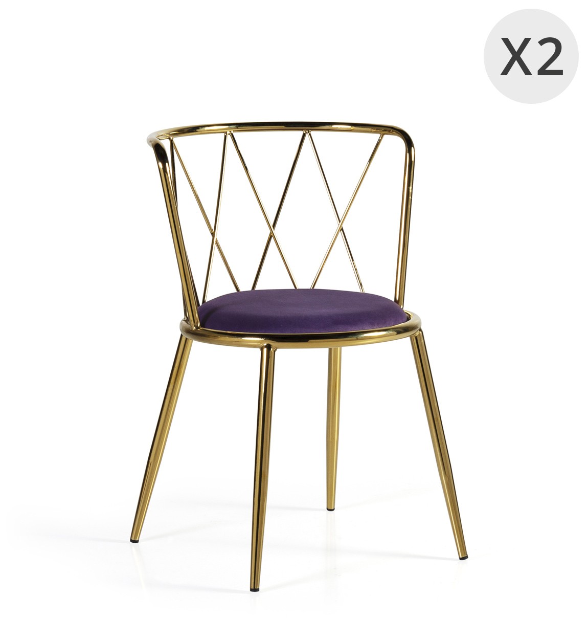 BERLIN - Set of 2 gold chromed steel chairs with violet fabric 49 x 43 x 75