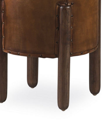 Teak and leather stool 38 x 38 x 50