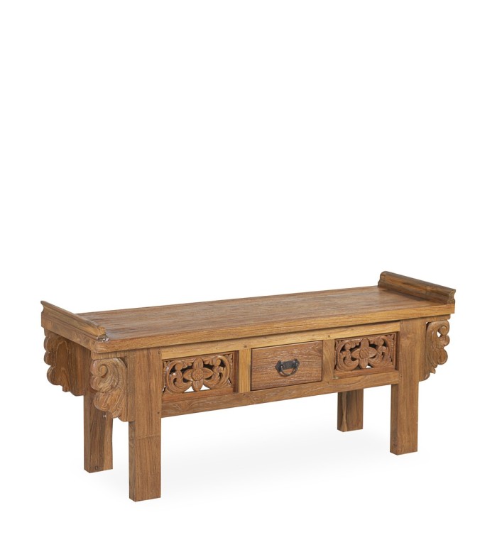 Carved teak bed bench 120 x 35 x 50