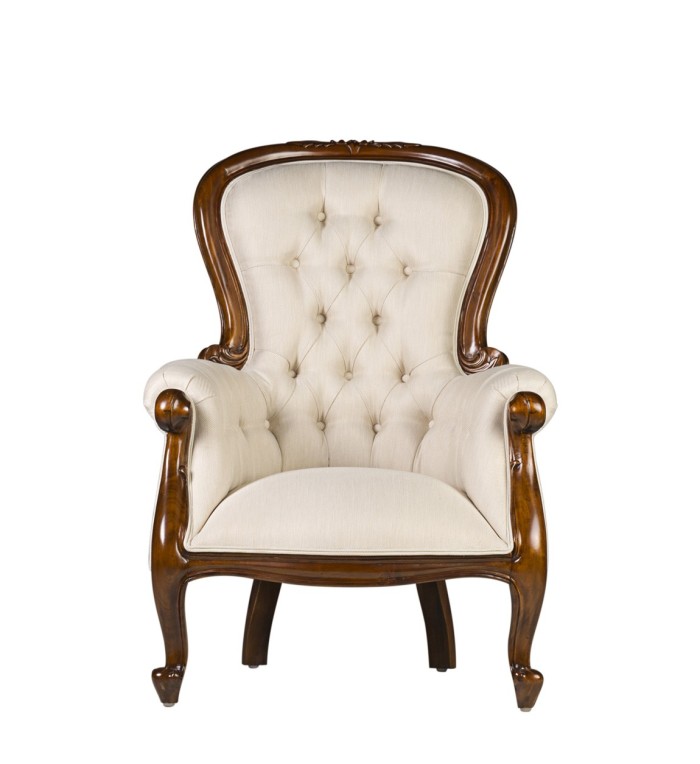 VINTAGE - Fauteuil en acajou avec tissu beige 76 x 75 x 107