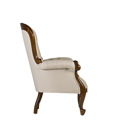 VINTAGE - Fauteuil en acajou avec tissu beige 76 x 75 x 107