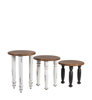 Set de 3 Tables en manguier et acacia 40ø*55 / 40ø*45 / 40ø*35