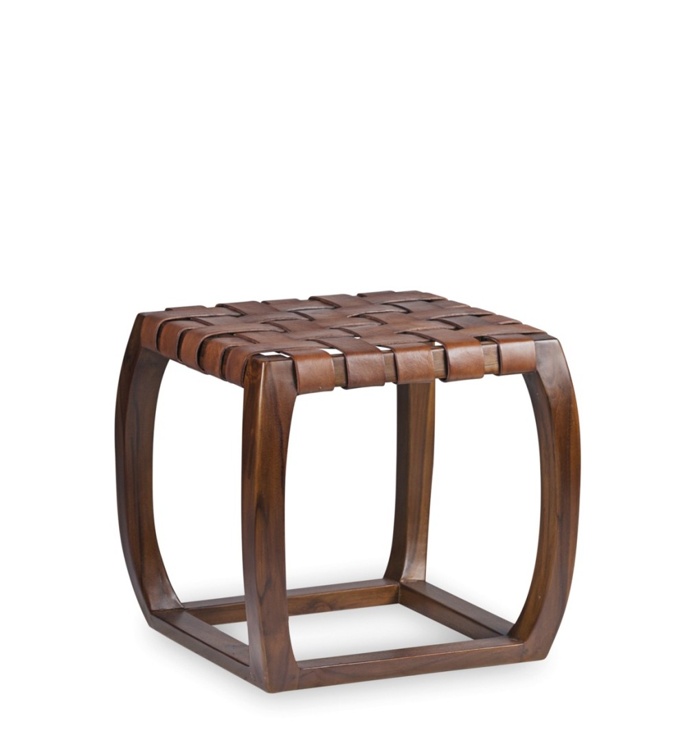 Table d'appoint en teck et tressage de cuir 45 x 45 x 45