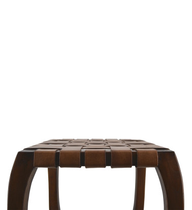 Tavolino d'angolo in teak e intreccio di pelle 45 x 45 x 45