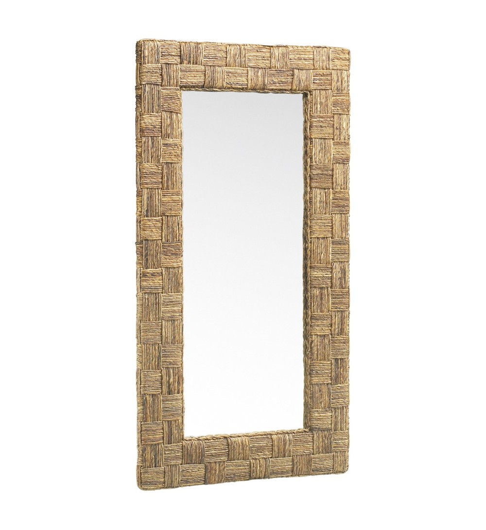 RATTAN - Check pattern rattan and rope mirror 80 x 150