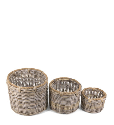 Set de 3 paniers en rotin et corde 40 x 40 x 32 / 32 x 32 x 25 / 22 x 22 x 18