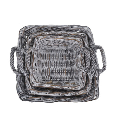 Set of 3 square rattan baskets 45 x 45 x 17 / 38 x 38 x 15 / 32 x 32 x 13