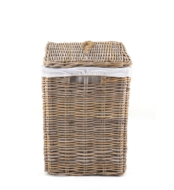 RATTAN - Basket with lid and "laundry" label 43 x 34 x 55