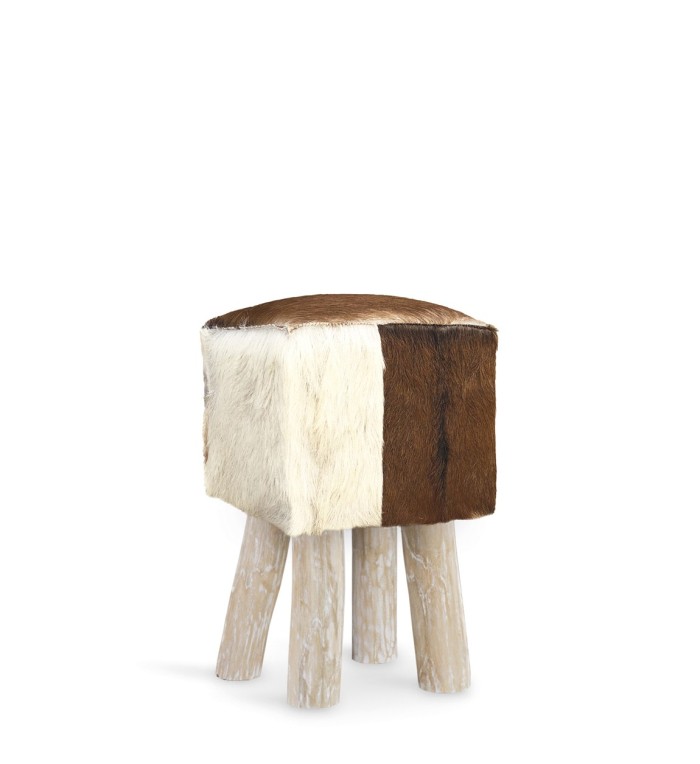 Tabouret en teck et cuir 30 x 30 x 45