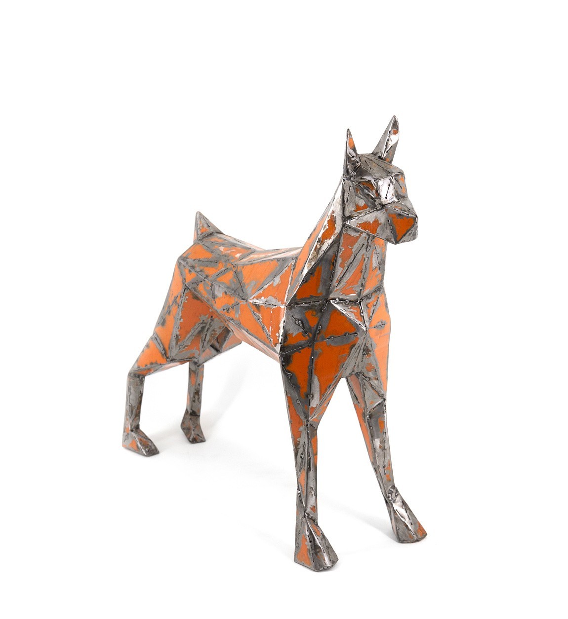 Figura perro color plata y naranja 65 x 19 x 60