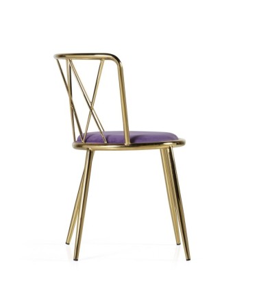 BERLIN - Set of 2 gold chromed steel chairs with violet fabric 49 x 43 x 75