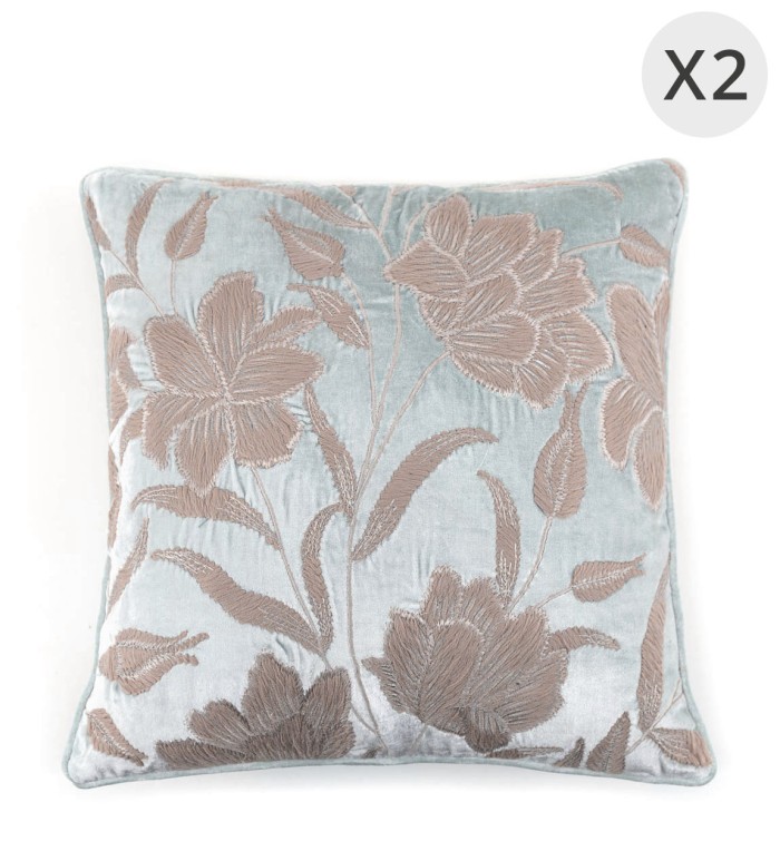 DELHI - Set of 2 velvet floral cushions 45 x 45