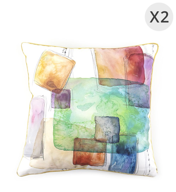 OLIVIA - Set of 2 cushions in checkered polyester 45 x 45